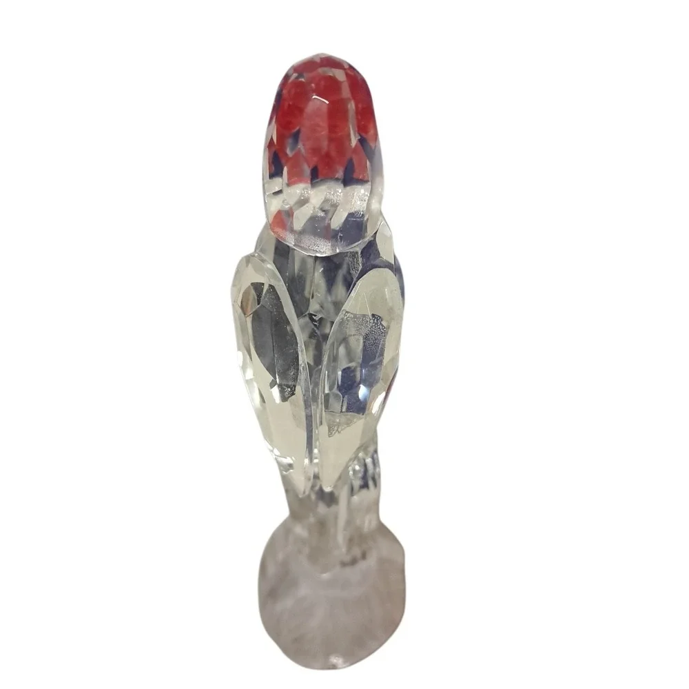 Vintage Crystal Lovebirds Budgies Parrots on Branch Figurine Paperweight 4.5
